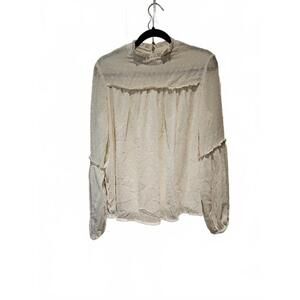 Japna Anthropologie Womens L Prairie Blouse Ivory Swiss Dot